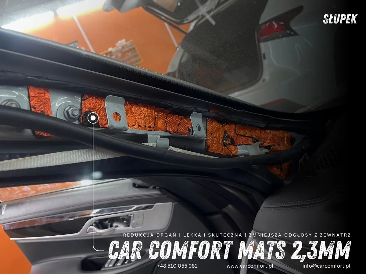 Wyciszenie słupka w Porsche Macan GTS matą Car Comfort Mats.