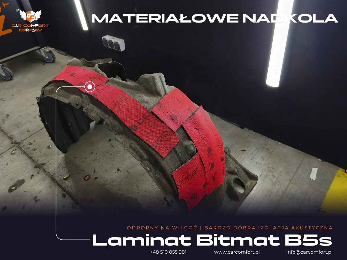Druga warstwa pianki Bitmat B5s na plastikowej osłonie nadkola Lexusa ES300h dla optymalnego tłumienia.
