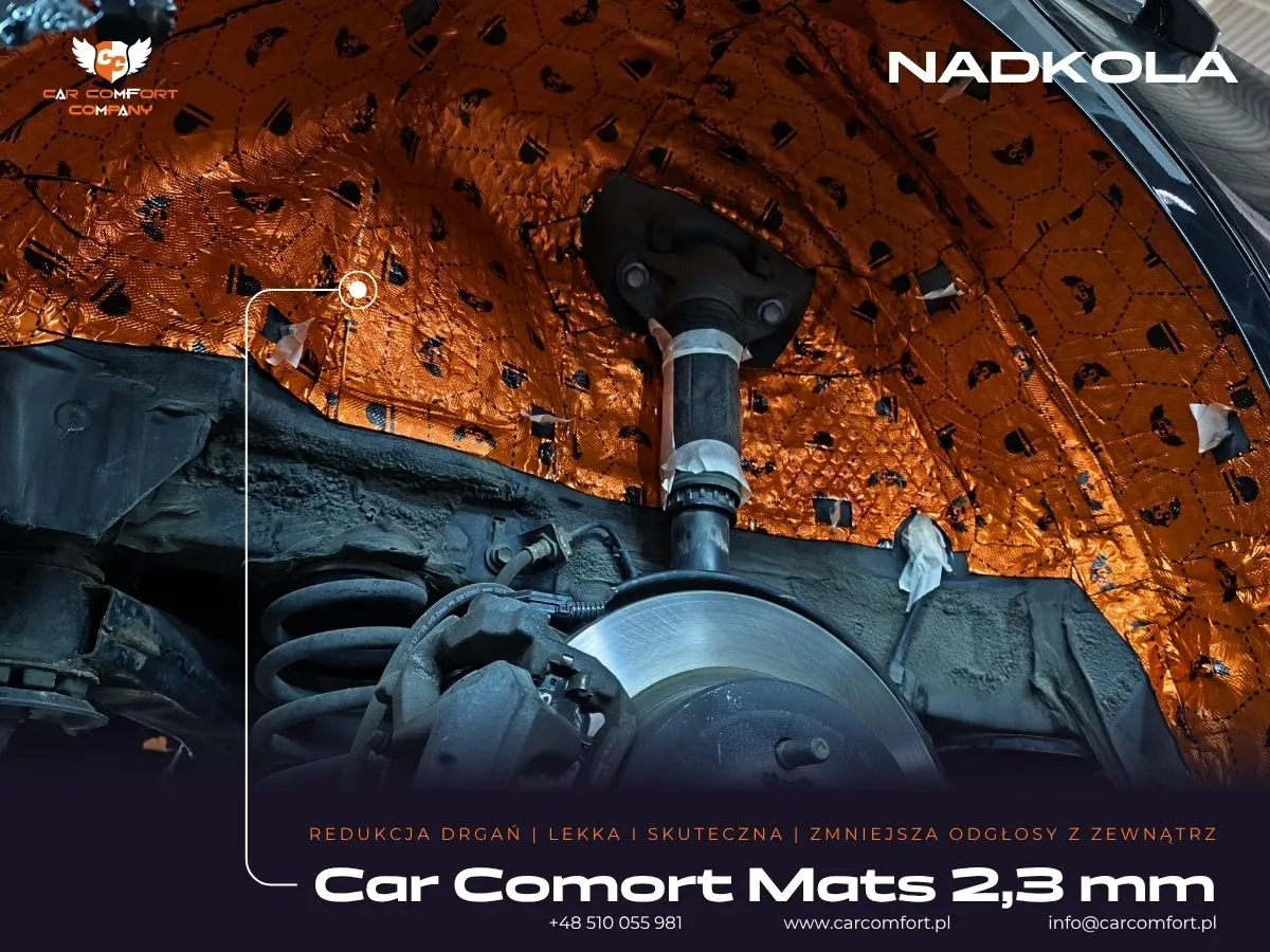  Pierwsza warstwa wyciszenia metalowego nadkola w Lexusie ES300h – aplikacja maty Car comfort mats 2,3 mm.