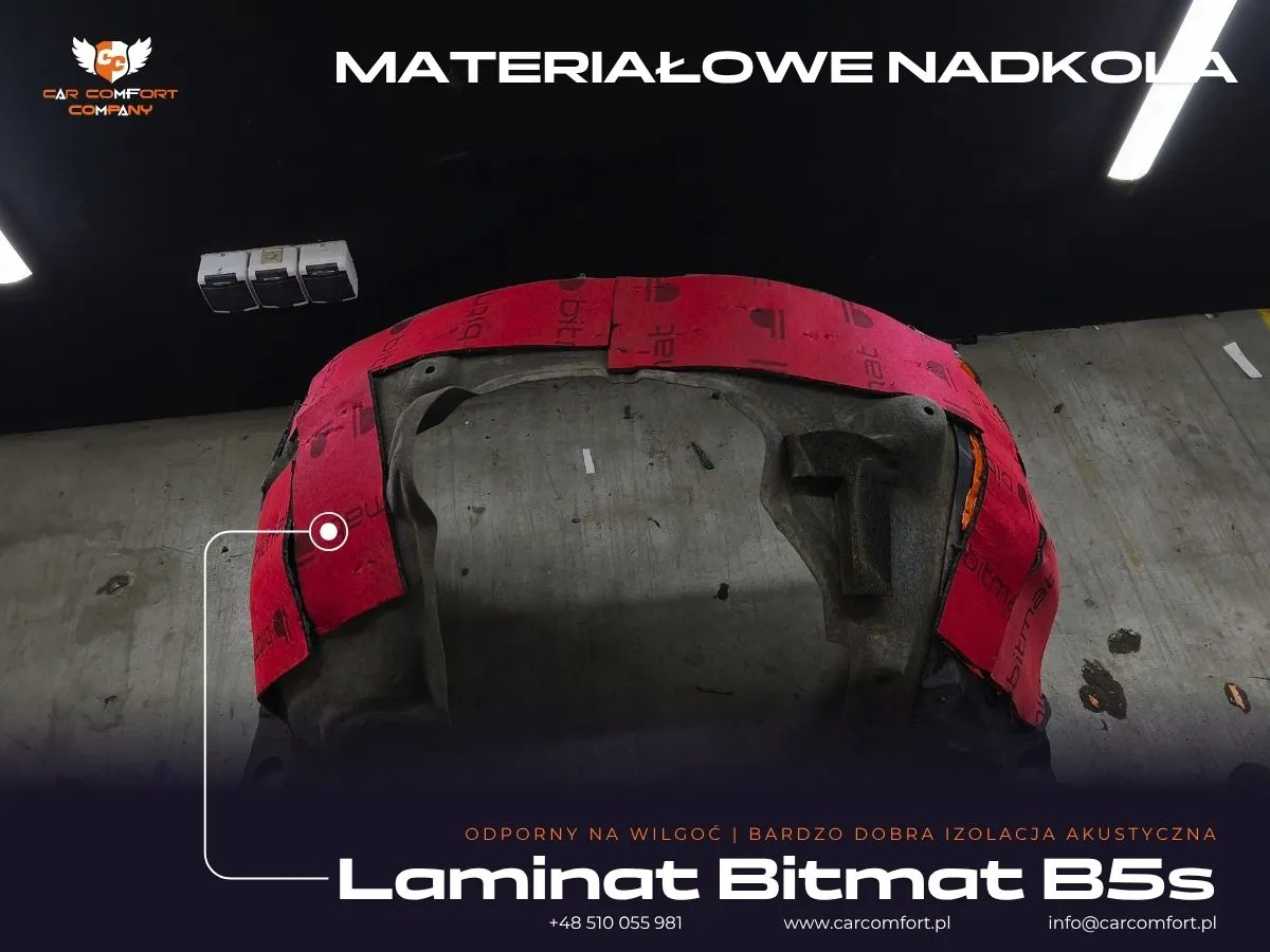 Druga warstwa pianki Bitmat B5s na plastikowej osłonie nadkola Lexusa ES300h dla optymalnego tłumienia.