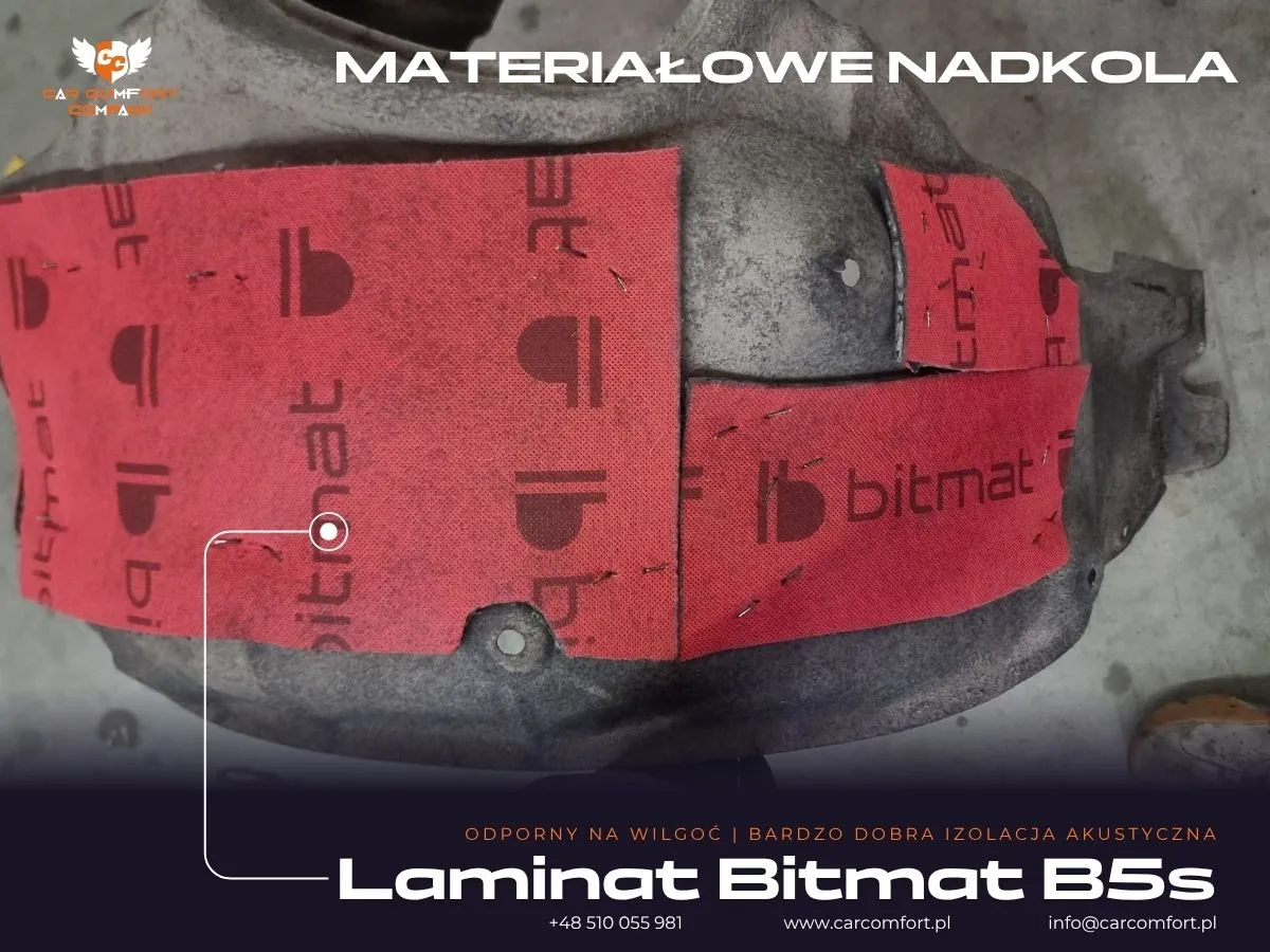 Druga warstwa pianki Bitmat B5s na plastikowej osłonie nadkola Lexusa ES300h dla optymalnego tłumienia.