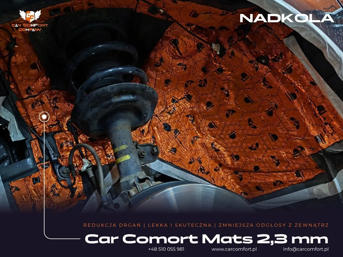  Pierwsza warstwa wyciszenia metalowego nadkola w Lexusie ES300h – aplikacja maty Car comfort mats 2,3 mm.