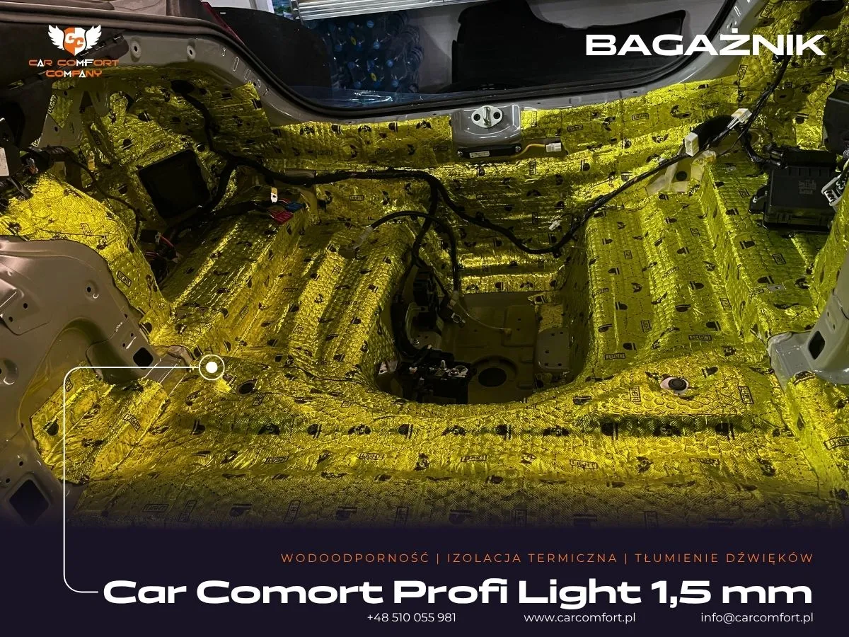 Pierwsza warstwa wyciszenia bagażnika Kii Stinger GT matą Car Comfort Profi 1,5 mm.