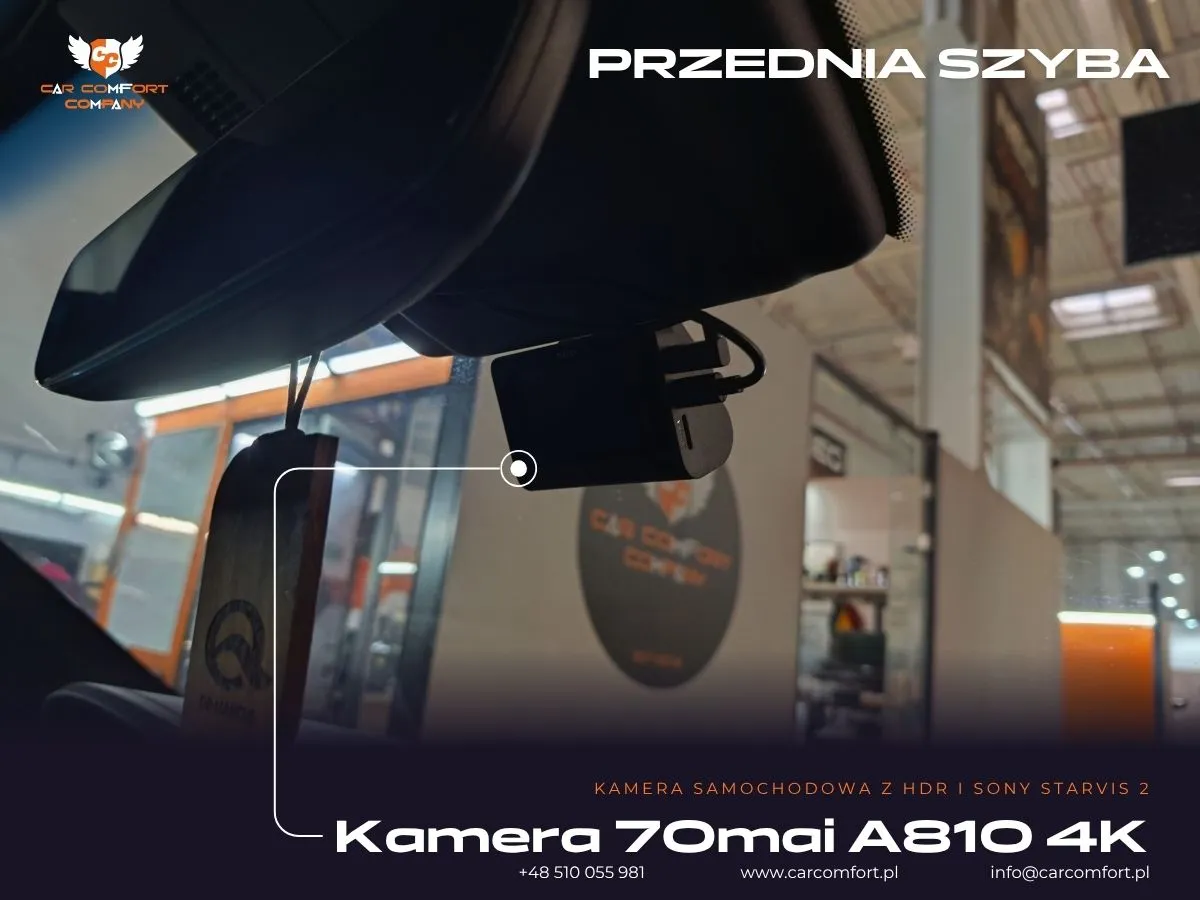 Zainstalowana przednia kamera wideorejestratora 70mai A810 4K w Kia Stinger GT.