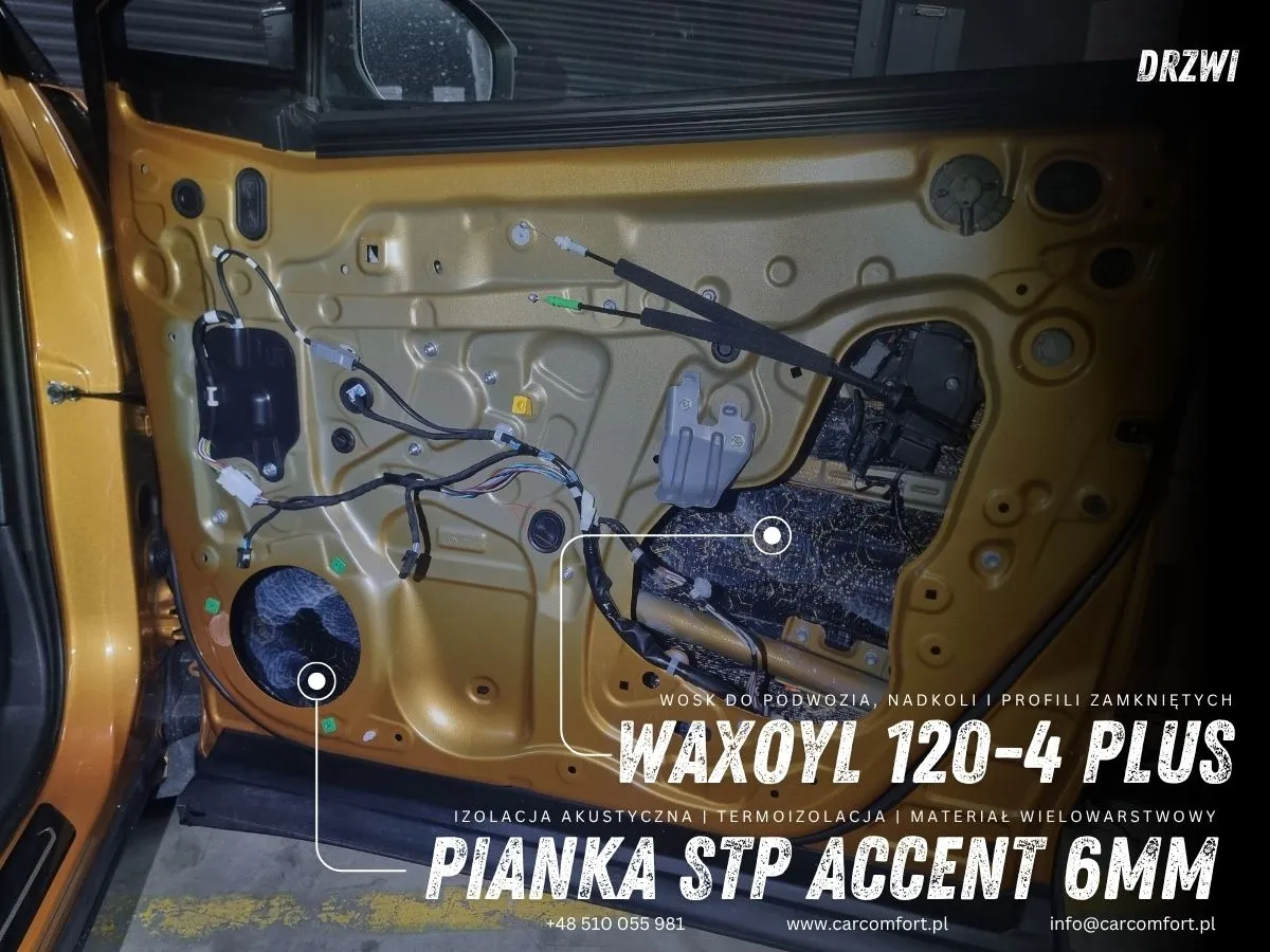Druga warstwa wygłuszenia drzwi w Toyocie C-HR II – aplikacja pianki StP Accent.