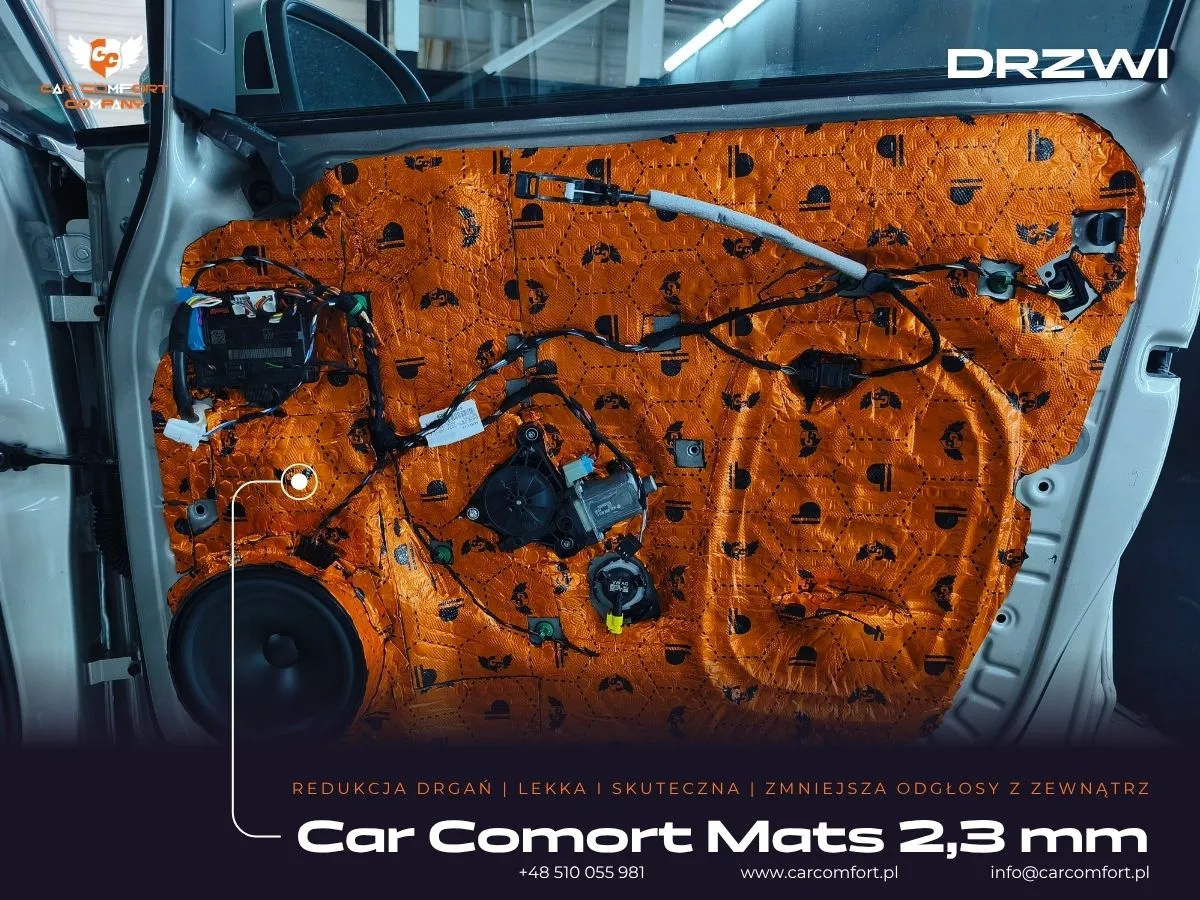 Trzecia (zamykająca) warstwa wyciszenia drzwi Volkswagena Touran matą Car Comfort Mats.