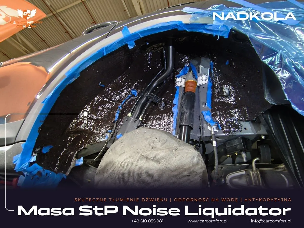  Druga warstwa masy StP Noise Liquidator na metalowym nadkolu Kia X-Ceed.