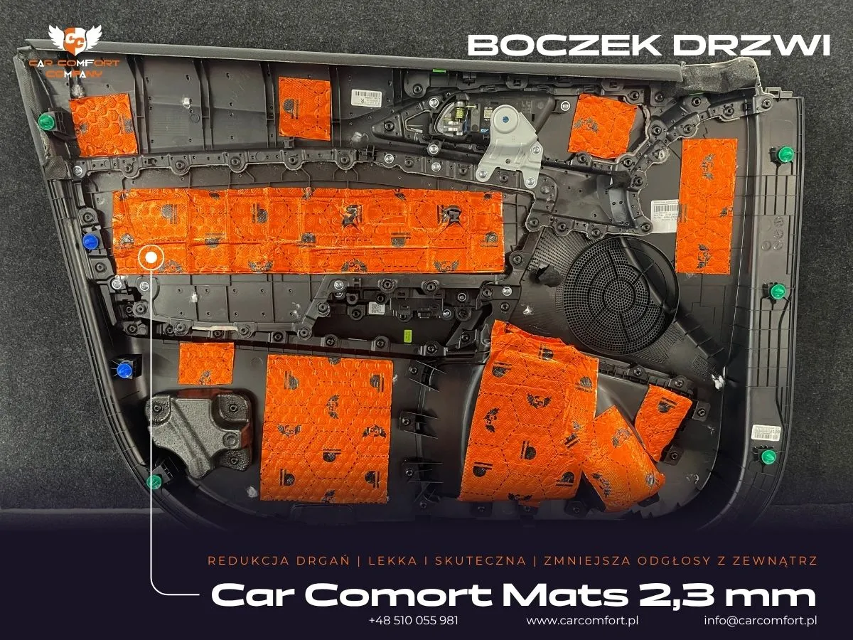 Wyciszanie boczka drzwiowego Kia X-Ceed – pierwsza warstwa maty Car Comfort Mats.