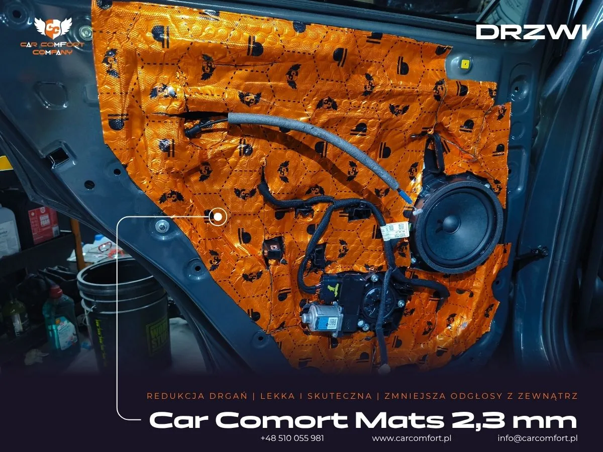  Druga warstwa maty Car Comfort Mats na drzwiach Kia X-Ceed, zamykająca otwory technologiczne.
