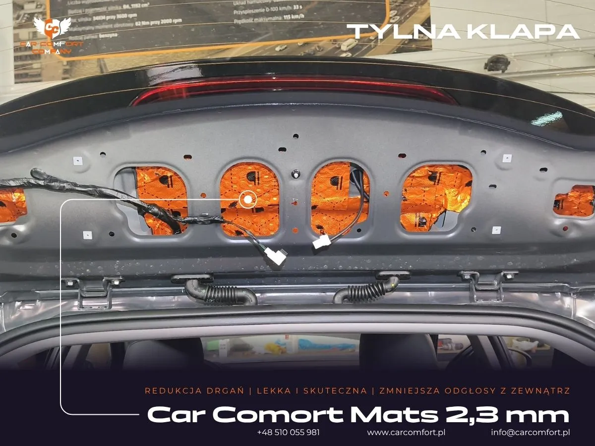 Wyciszenie metalowej konstrukcji tylnej klapy Kia X-Ceed matą Car Comfort Mats.
