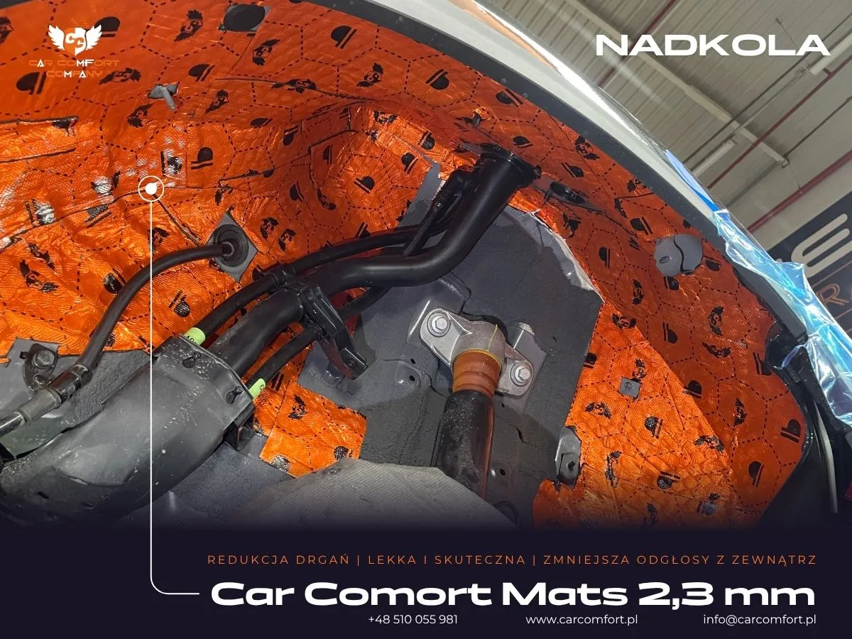 Pierwsza warstwa wyciszenia metalowego nadkola w Kia X-Ceed matą Car Comfort Mats.