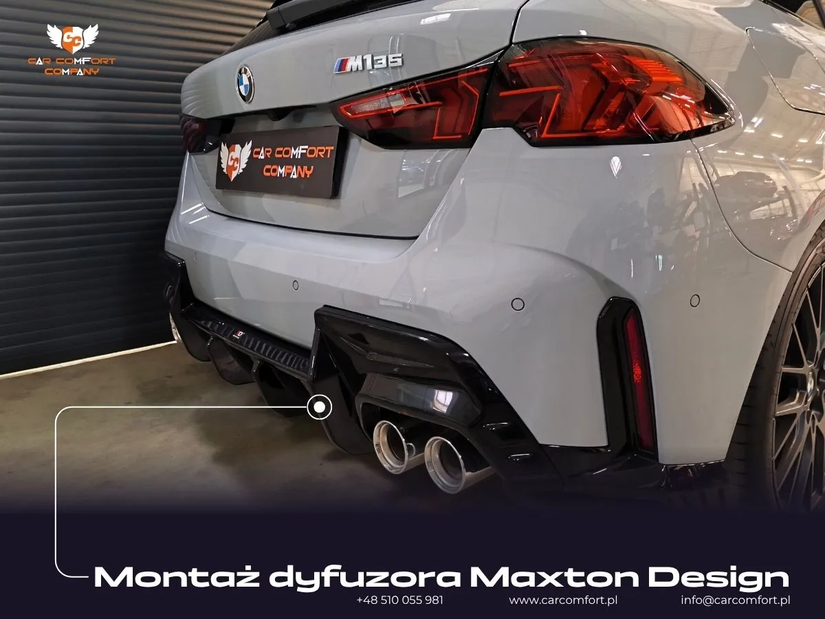 Montaż dyfuzora tylnego Maxton Design w sportowym hot-hatchu BMW M135.