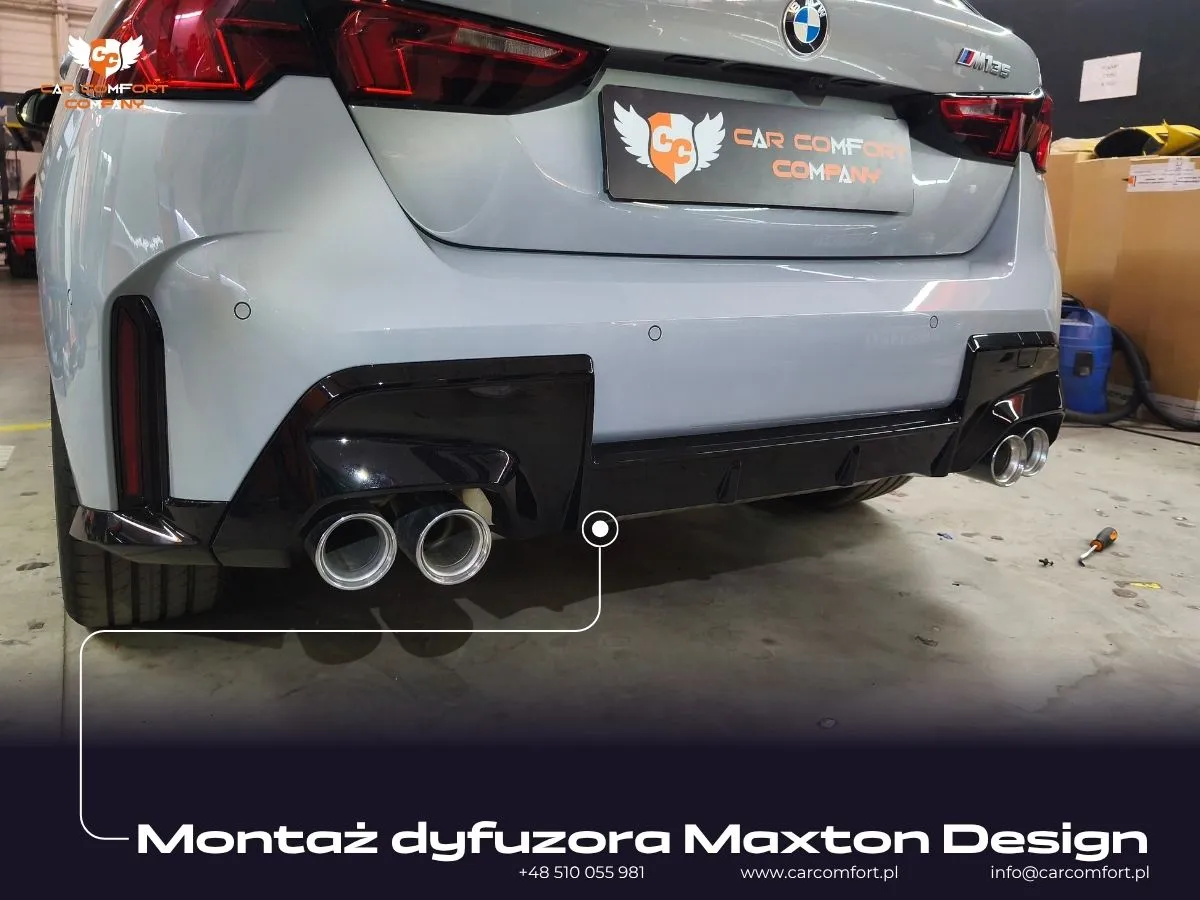 Montaż dyfuzora tylnego Maxton Design w sportowym hot-hatchu BMW M135.