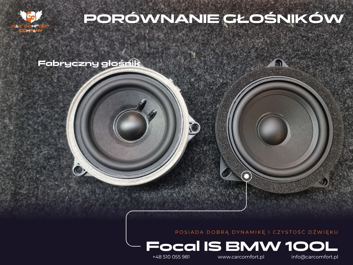 Głośnik średniotonowy z zestawu Focal IS BMW 100L przygotowany do instalacji w drzwiach BMW M135