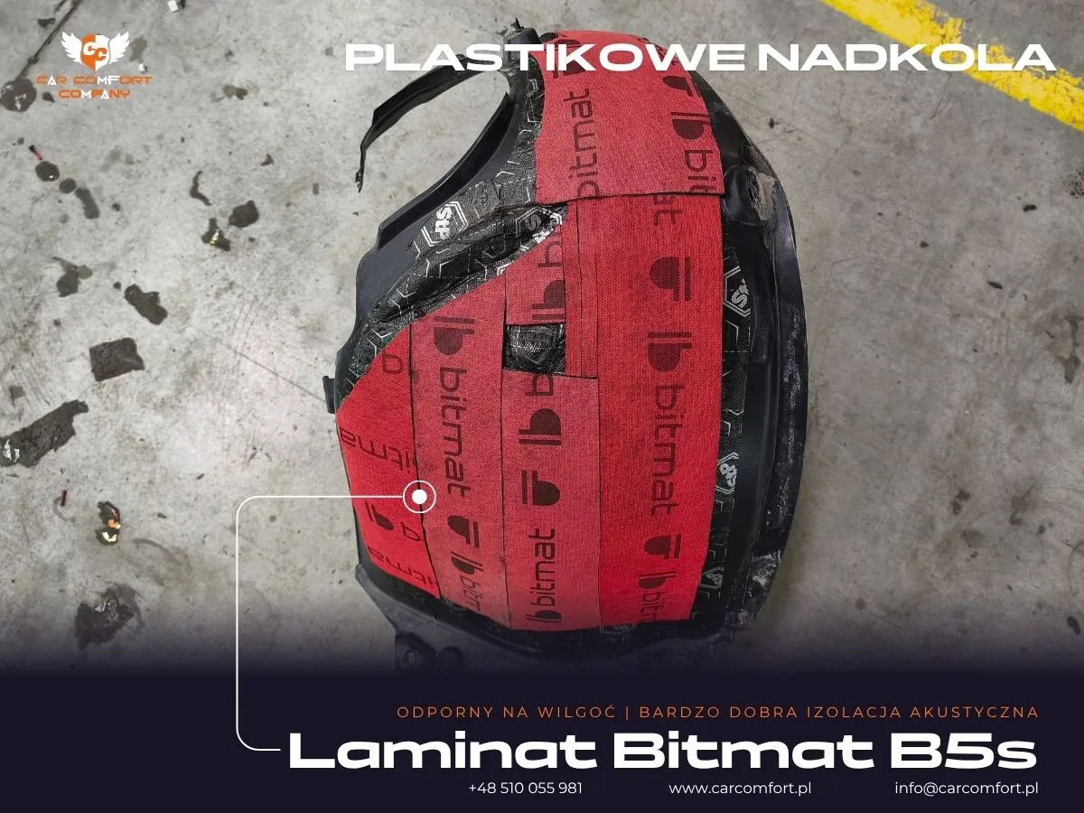 Druga warstwa pianki Bitmat B5s na plastikowej osłonie nadkola Cupry Formentor.