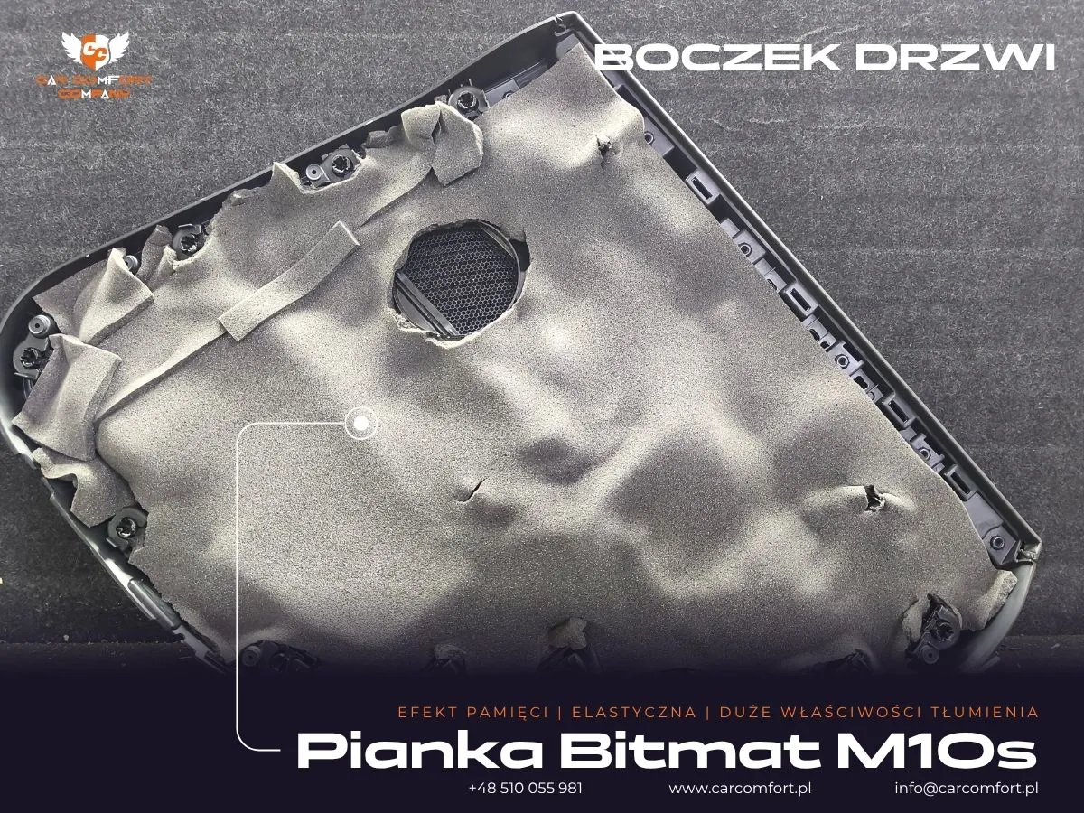 Pianka Bitmat M10s na boczkach drzwi BMW Serii 4 po wyciszeniu.