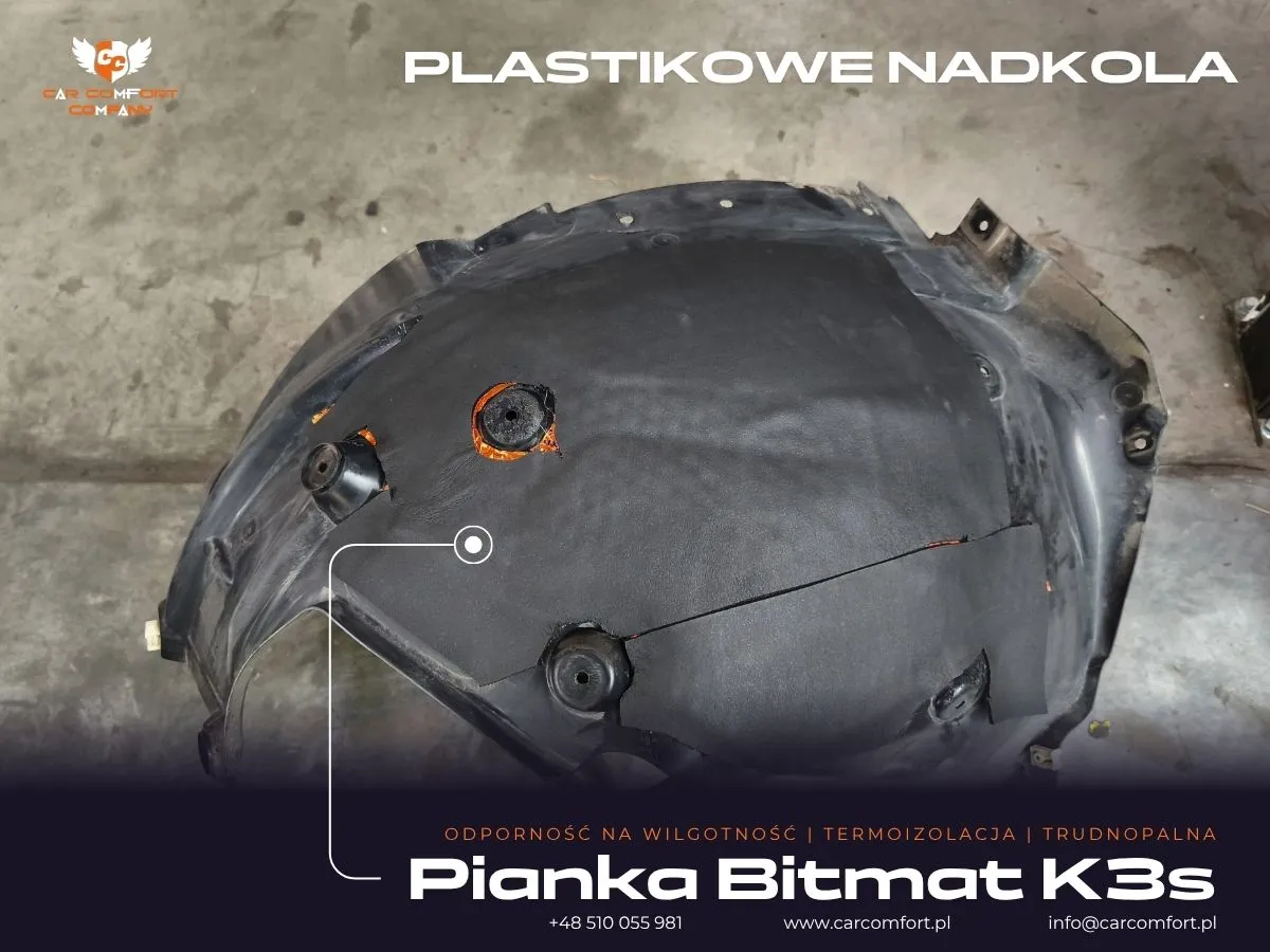 Warstwa Bitmat K3s na plastikowym nadkolu BMW Serii 4.