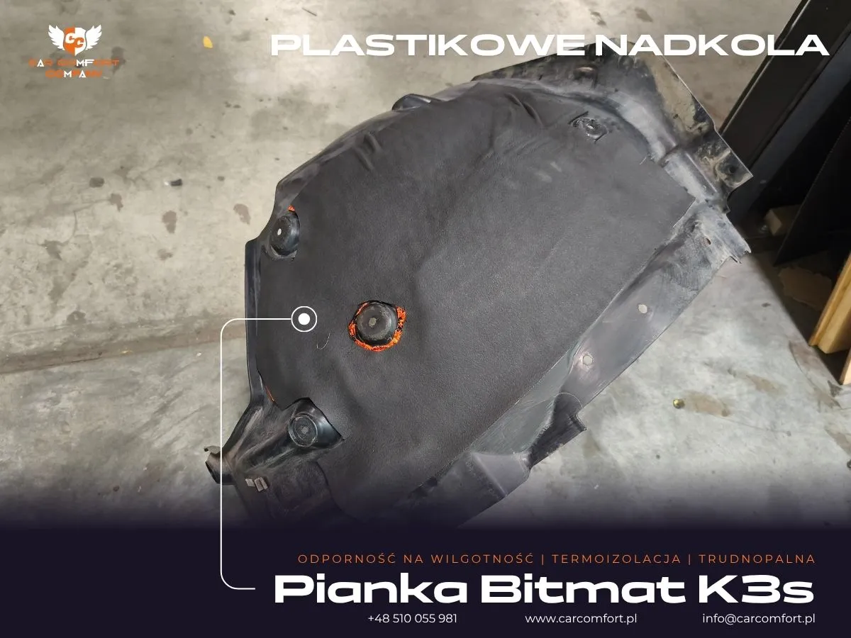 Warstwa Bitmat K3s na plastikowym nadkolu BMW Serii 4.