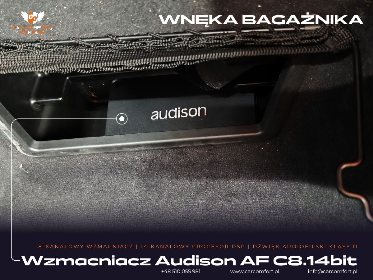 Wzmacniacz Audison AF C8.14bit zamontowany w BMW Serii 4.