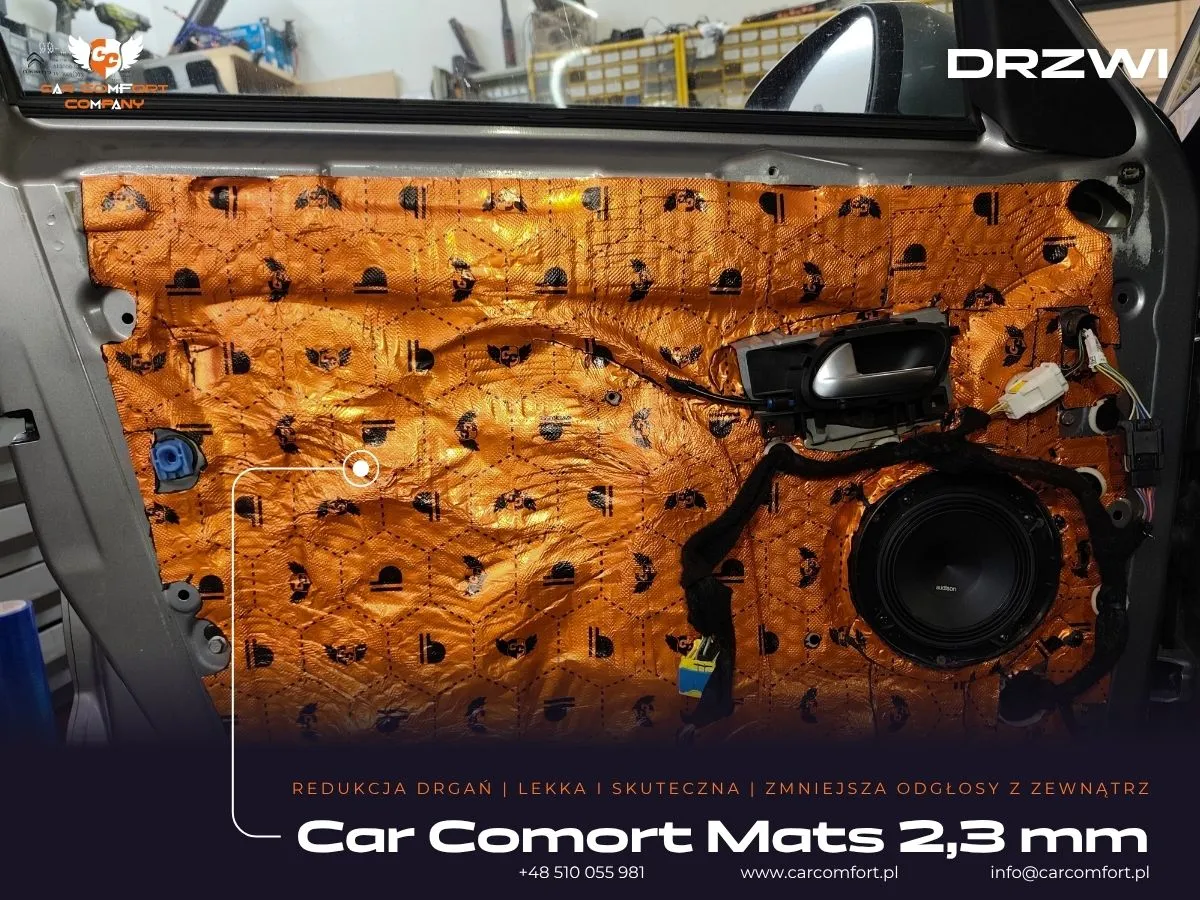 Aplikacja maty Car Comfort Mats na zewnętrznej blasze drzwi Citroena Picasso.