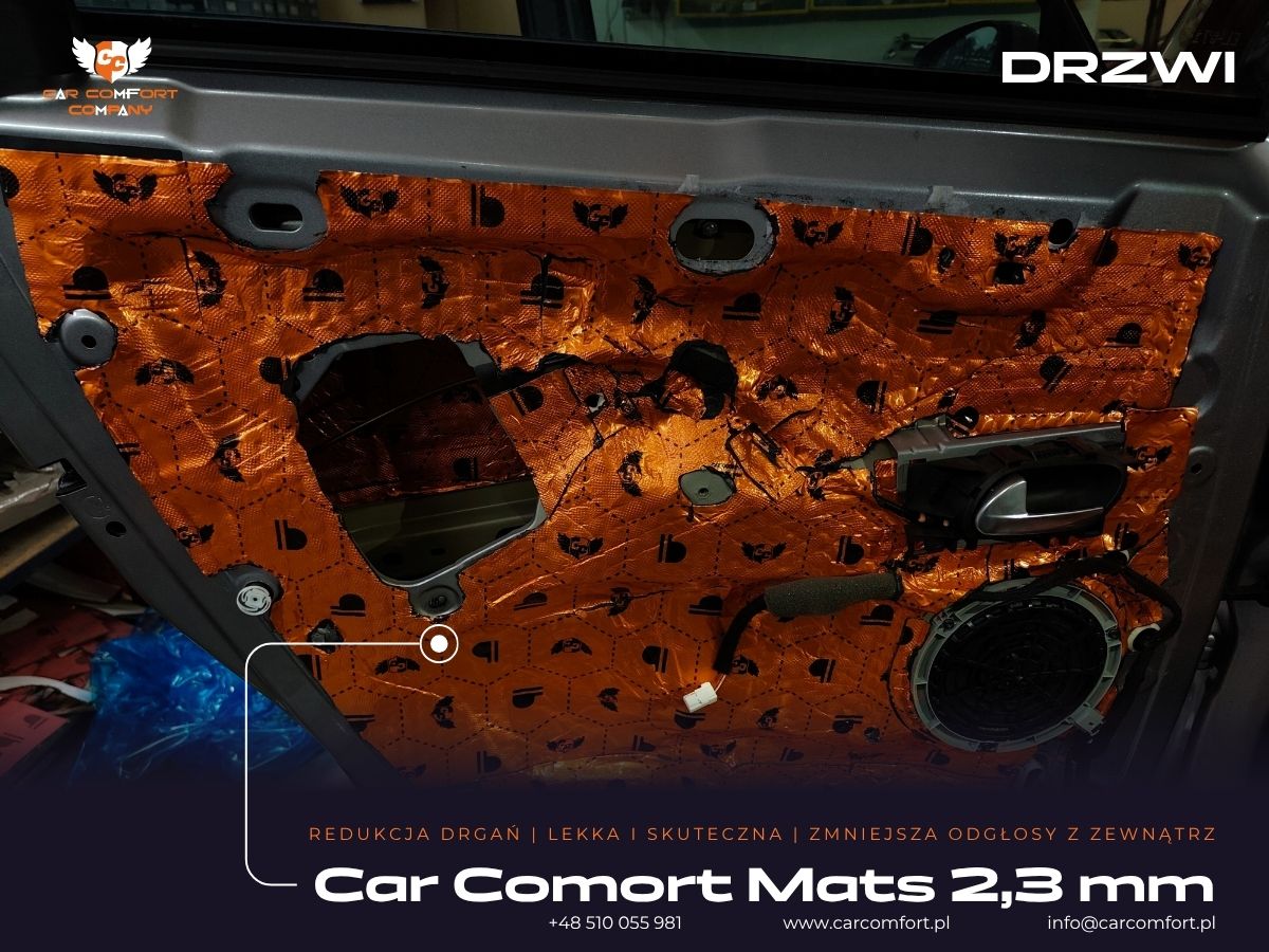 Aplikacja maty Car Comfort Mats na zewnętrznej blasze drzwi Citroena Picasso.