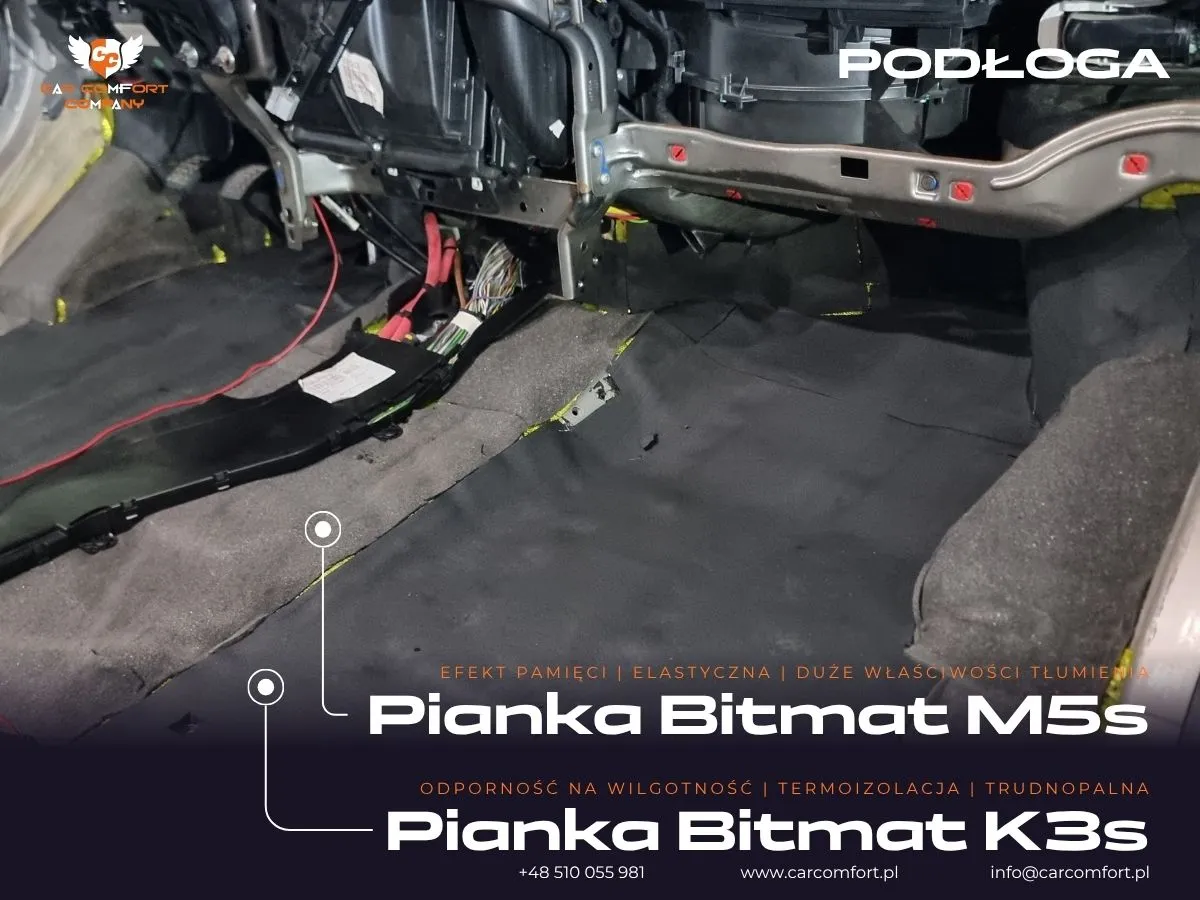 Proces wyciszania podłogi i nadkoli w Fordzie Transicie Kampera.