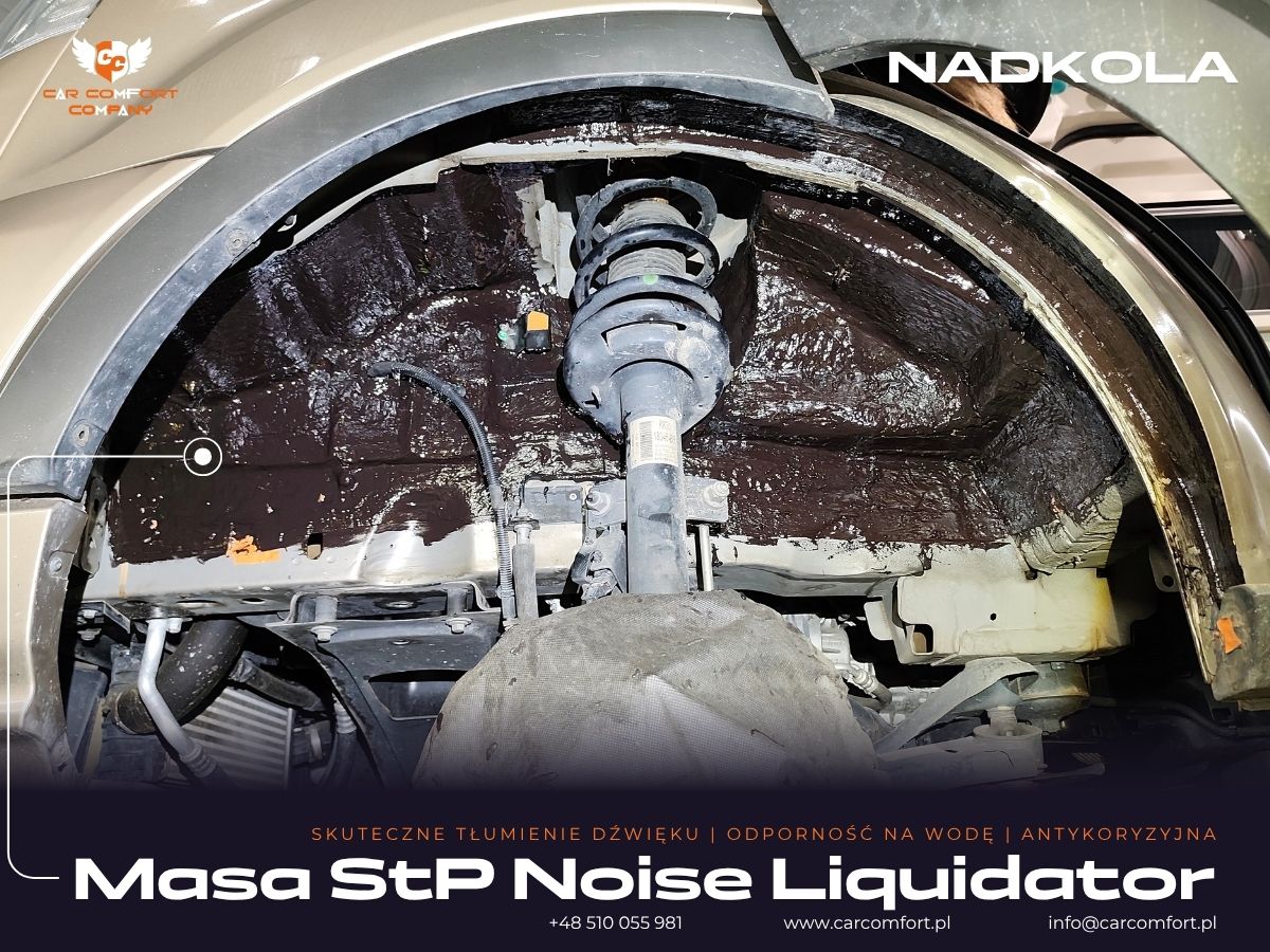 Aplikacja StP Noise Liquidator na metalowym nadkolu Forda Transita Kampera.