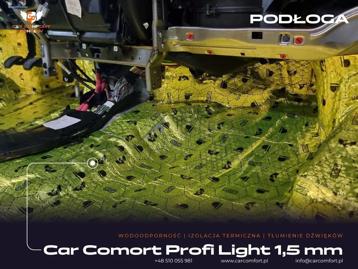 Wyciszenie podłogi matą Car Comfort Profi 1,5 mm w Fordzie Transicie Kampera.
