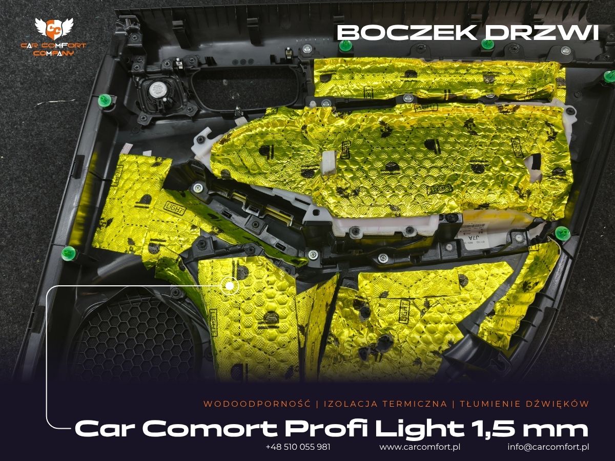 Wyciszenie boczków drzwi matą Car Comfort Profi w Honda Civic XI.