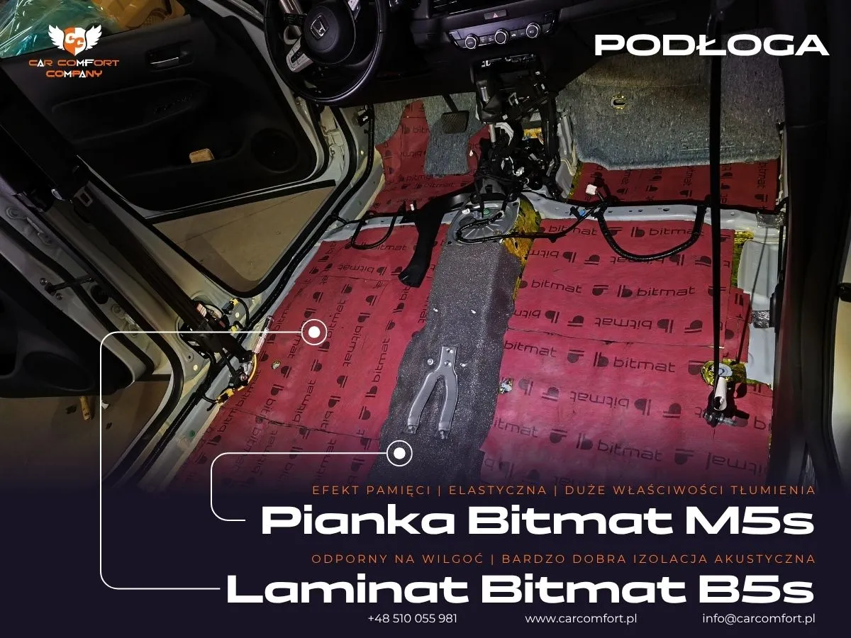 Pianka Bitmat B5s jako druga warstwa wyciszenia podłogi Honda Jazz.