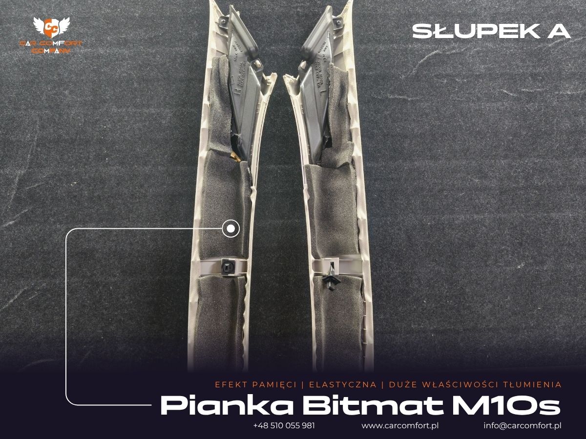 Pianka Bitmat M10s na plastikowym słupku Infiniti Q50.