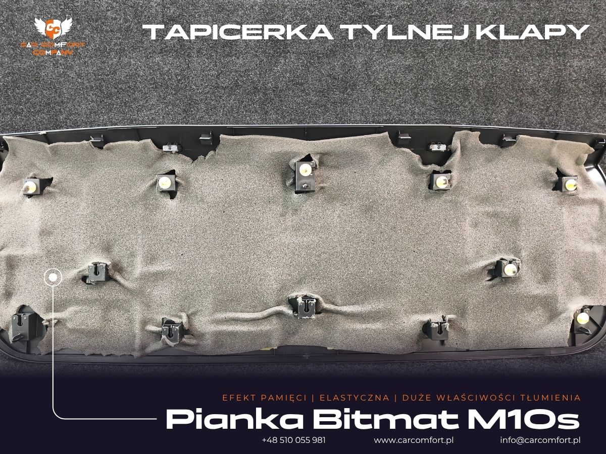 Pianka Bitmat M10s na tapicerce tylnej klapy bagażnika Land Rover Defender.