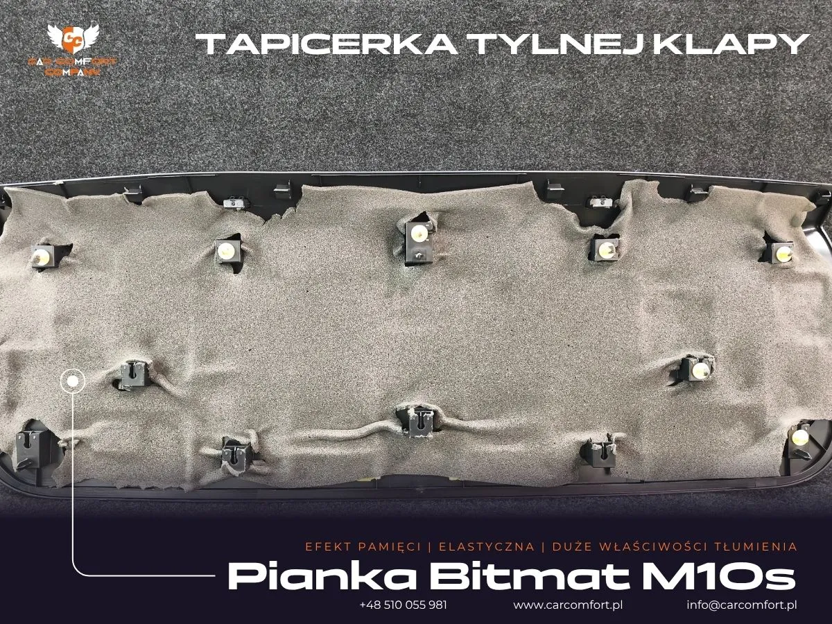 Pianka Bitmat M10s na tapicerce tylnej klapy bagażnika Land Rover Defender.