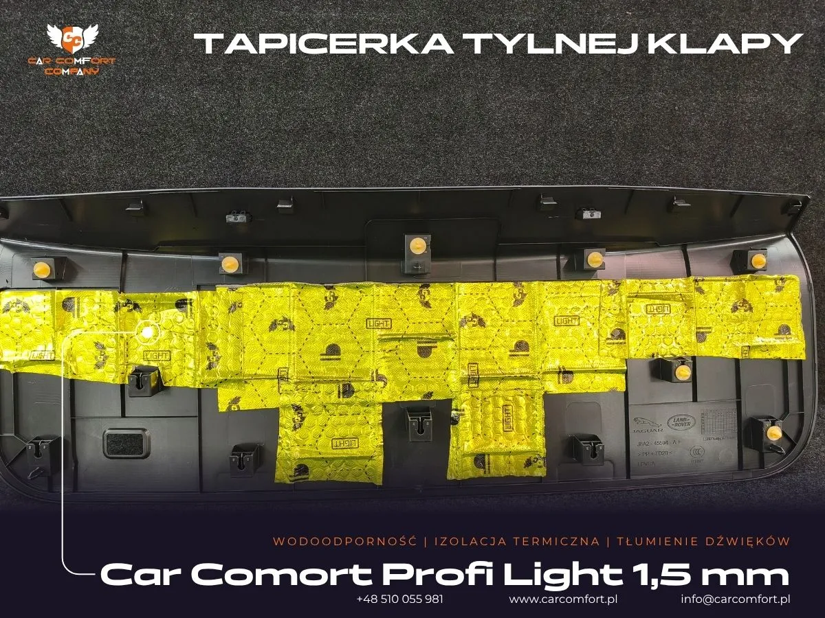 Wyciszenie tylnej klapy bagażnika matą Car Comfort Profi w Land Rover Defender.
