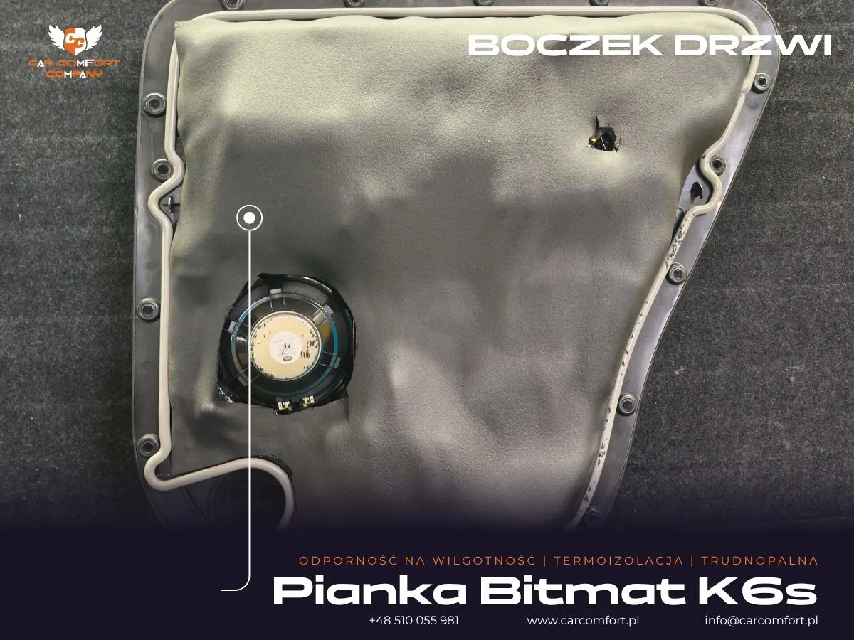 Pianka Bitmat K6s na boczkach drzwi Land Rover Defender.