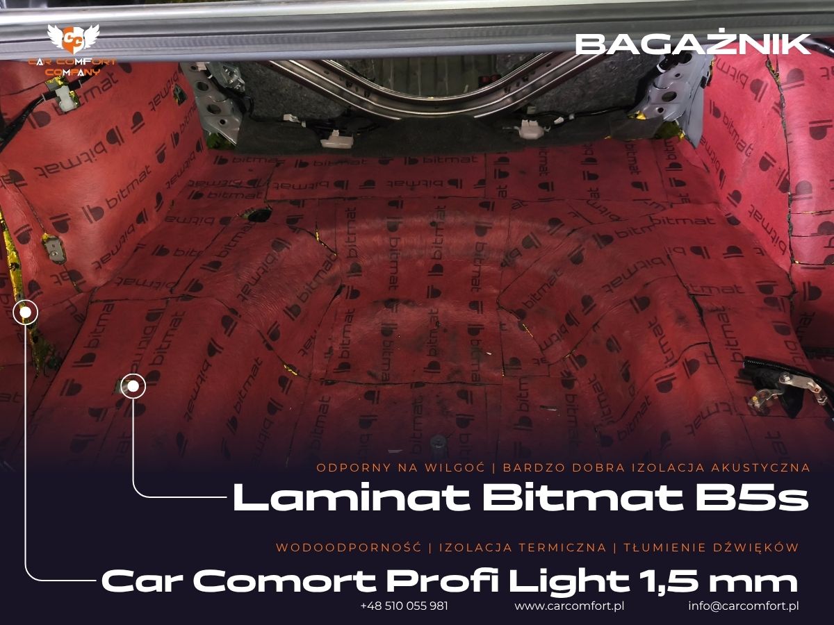 Pianka Bitmat B5s jako warstwa wygłuszająca na podłodze Lexus ES300h.