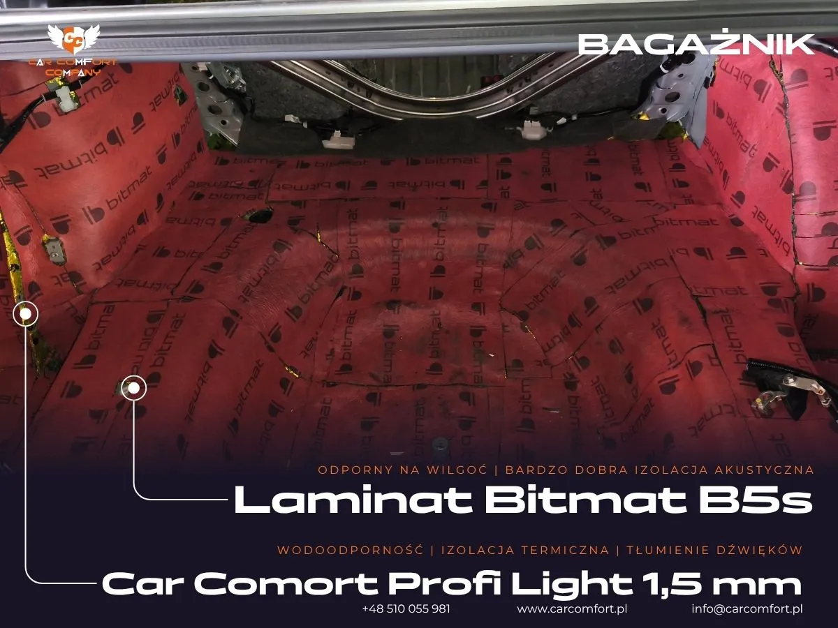 Pianka Bitmat B5s jako warstwa wygłuszająca na podłodze Lexus ES300h.