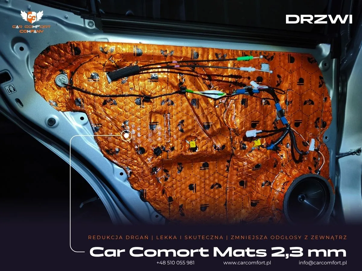 Aplikacja maty Car Comfort Mats na zewnętrznej blasze drzwi Toyota Camry.