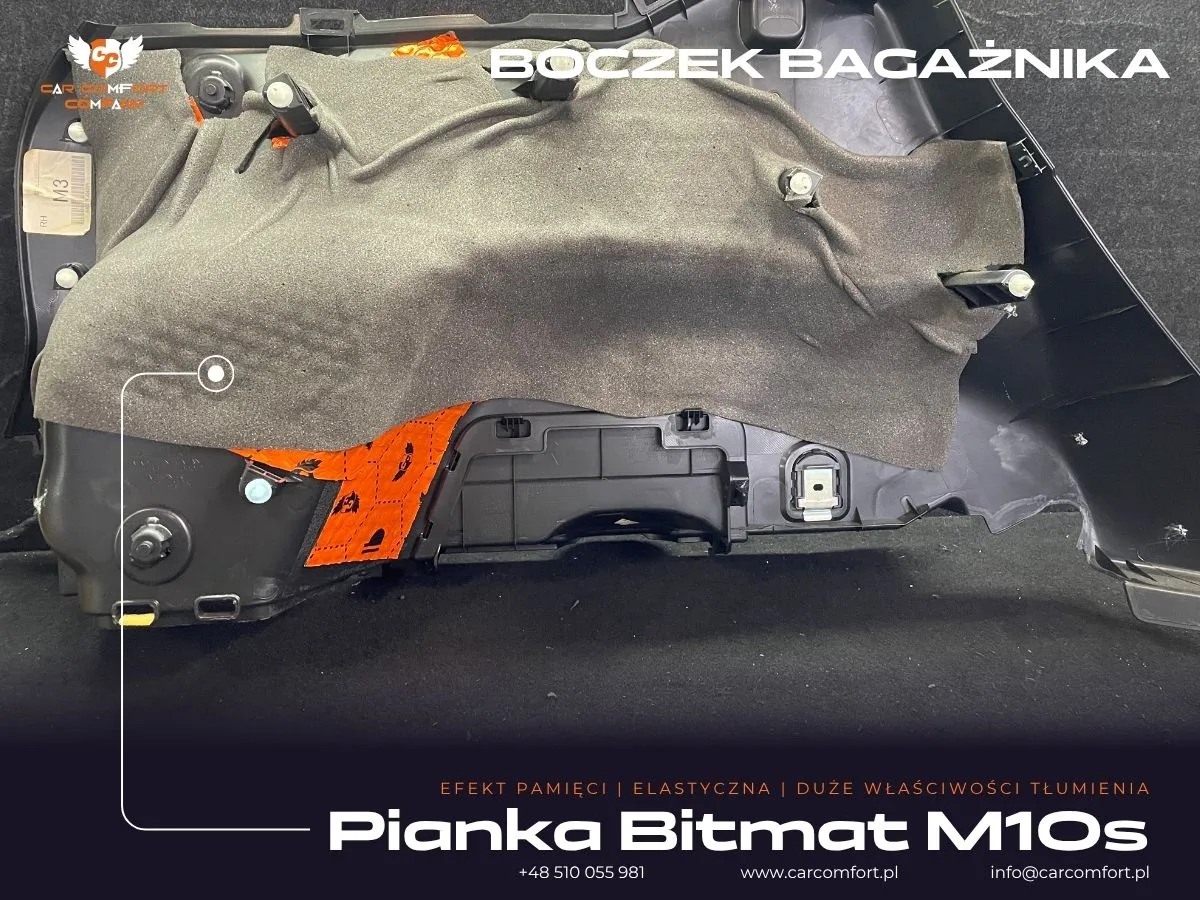 Pianka Bitmat M10s na bocznym elemencie bagażnika Subaru XV.