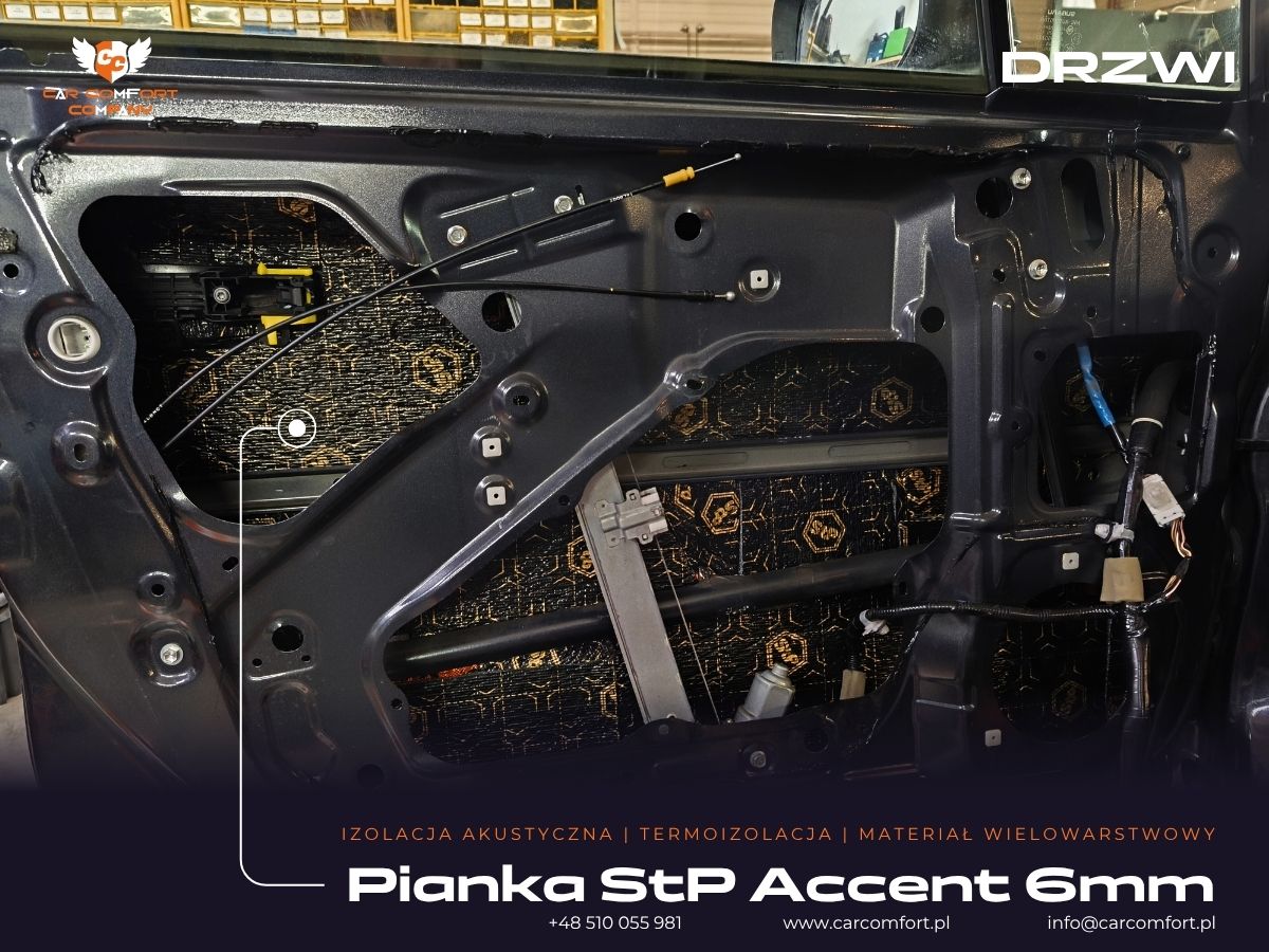 Aplikacja StP Accent w otworach technologicznych drzwi Subaru XV.