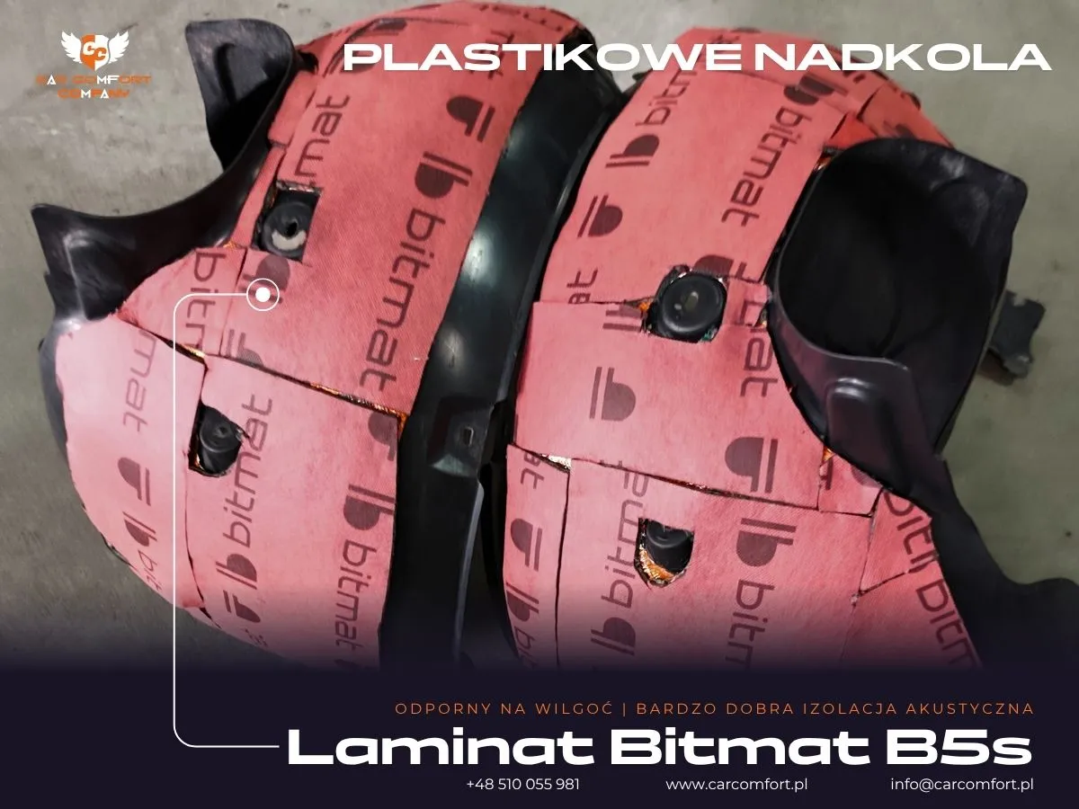 Pianka Bitmat B5s jako druga warstwa na plastikowym nadkolu Skoda Octavia.