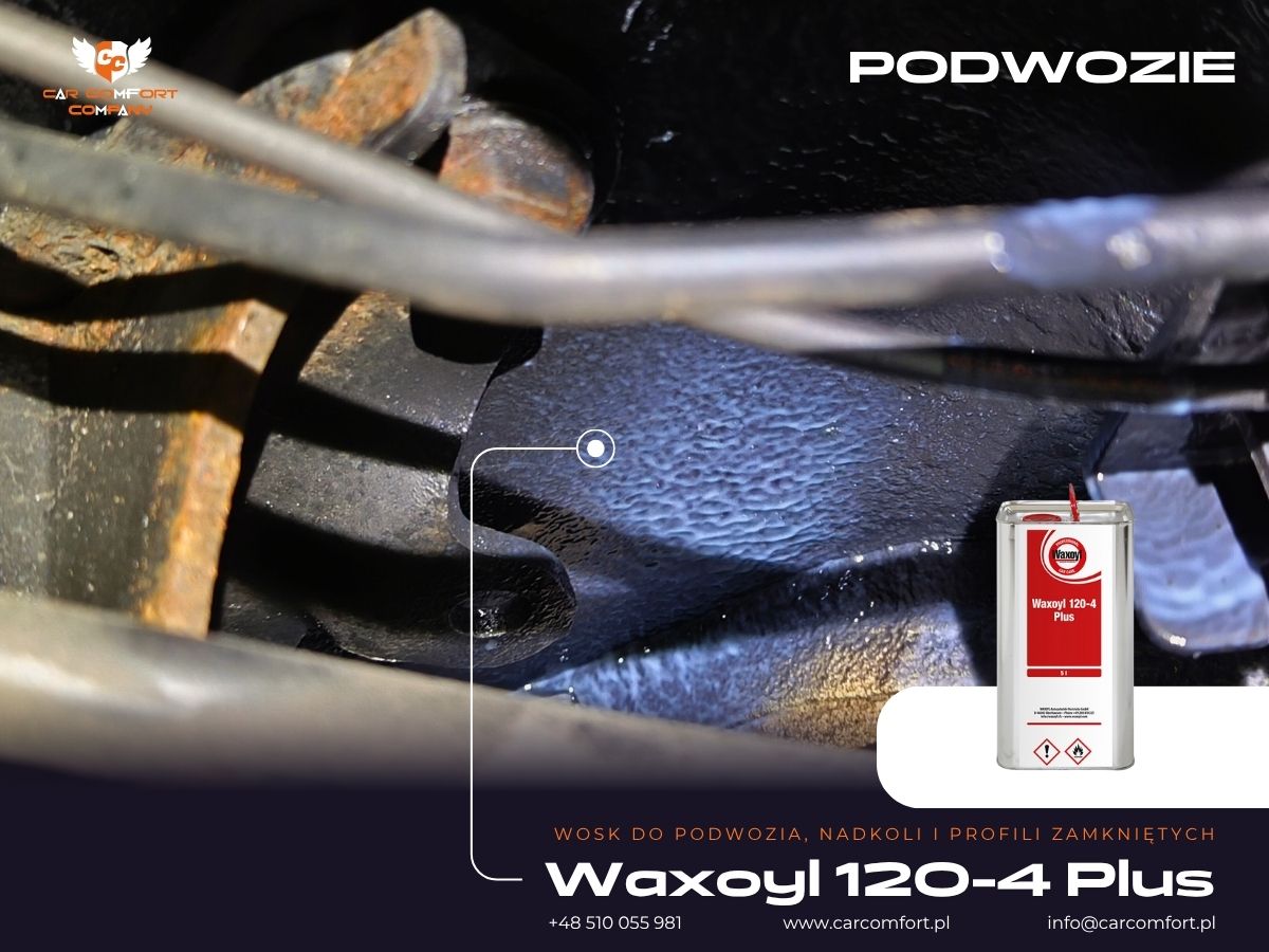 Szczegóły natryskiwania Waxoyl Professional 120-4 na elementy podwozia.