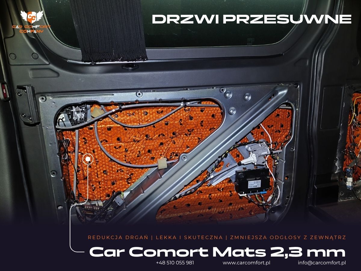 Wyciszenie boczków drzwi matą Car Comfort Mats w Mercedes Sprinter.