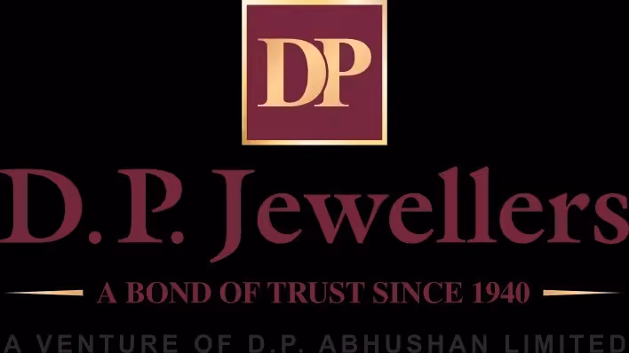 Logo of D.P. Jewellers with tagline 'A bond of trust since 1940' and note about D.P. Abhushan Limited.