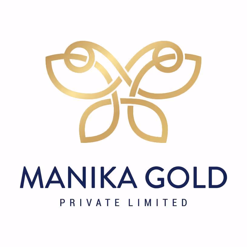 Gold abstract butterfly-like logo above the text 'MANIKA GOLD PRIVATE LIMITED' on a white background.