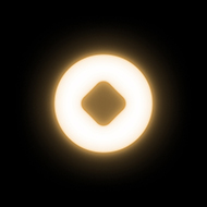 Glowing Orange Abstract Logo or Crypto Icon on Black Background Glowing white circular shape with a diamond-shaped hollow center on a black background.