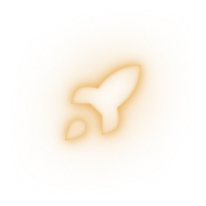 Glowing Orange Abstract Logo or Crypto Icon on Black Background White rocket icon inside an orange irregular shape with a blurred edge.