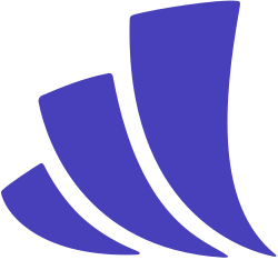 Abstract three curved blue shapes ascending in size from left to right.