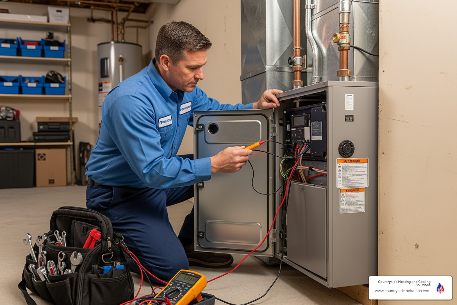 infographic showing three columns: Improved Efficiency with percentage icon, Improved Safety with shield icon, and Extended Lifespan with calendar icon - heating tune up wayzata mn