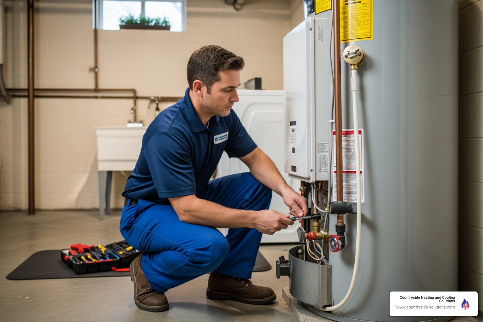 Infographic showing five warning signs of water heater failure: no hot water or inconsistent temperature, strange noises like popping or banging, visible water leaks or puddles around base, rusty or discolored water from taps, and sudden spike in energy bills - water heater repair wayzata mn